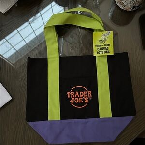 Trader Joe's Black and Purple Tote Bag
